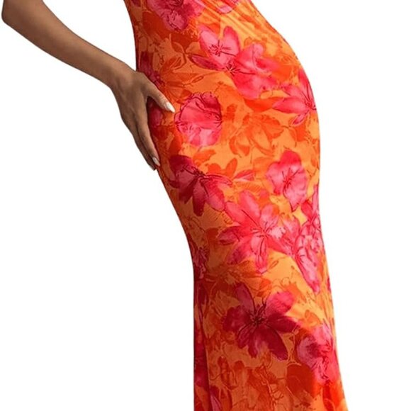 Women's Floral One Shoulder Bodycon Maxi Dress Summer Wedding Formal - Picture 1 of 5